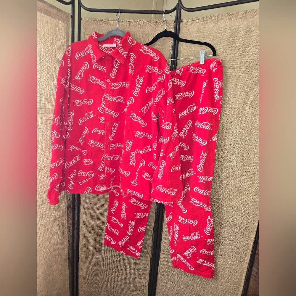 Vintage Y2K Coca Cola Unisex Adult Pajama Set in Red and White 100% Cotton XL